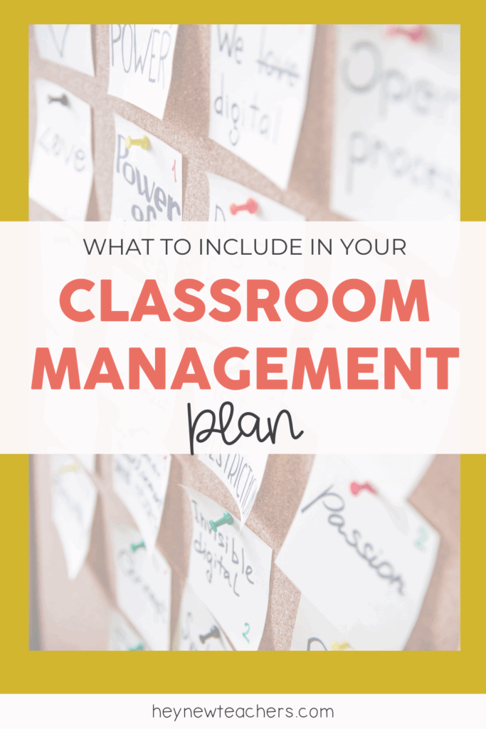 Picture of sticky notes on board for classroom management plan.