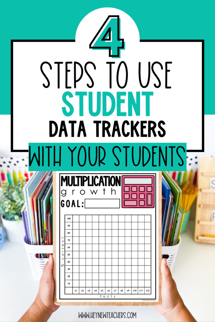 Picture of teacher holding multiplication data tracker.